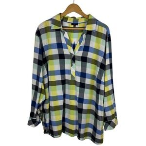 Talbots Plaid Popover Shirt Sz 3X Long Sleeve‎ Collared Colorful Relaxed Casual